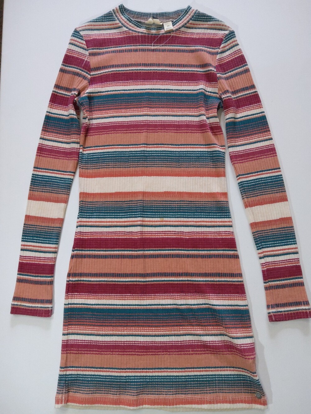 Roxy Rib Knit Mini Dress Womens Small Pink Green White Bodycon‎ Y2K Boho Chic